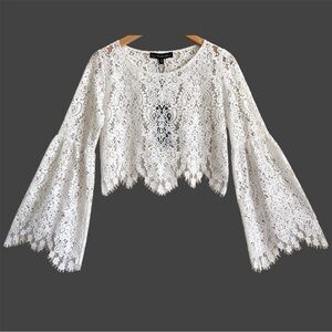 FOR LOVE AND LEMONS Coquette Feminine Vika Lace Bell-Sleeves Crop Top Sz S NWT